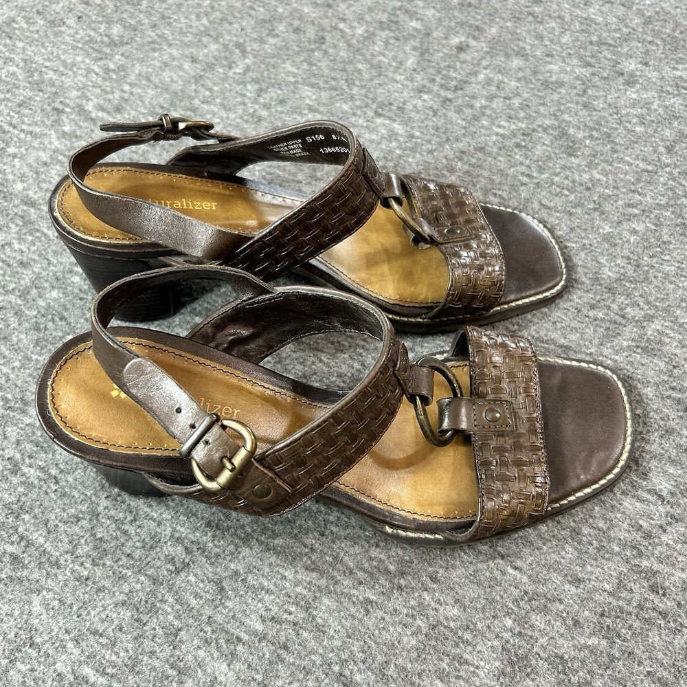 Naturalizer Brown Woven Leather Boho Slingback Heels Sandals Sz 8.5 - Picture 2 of 9